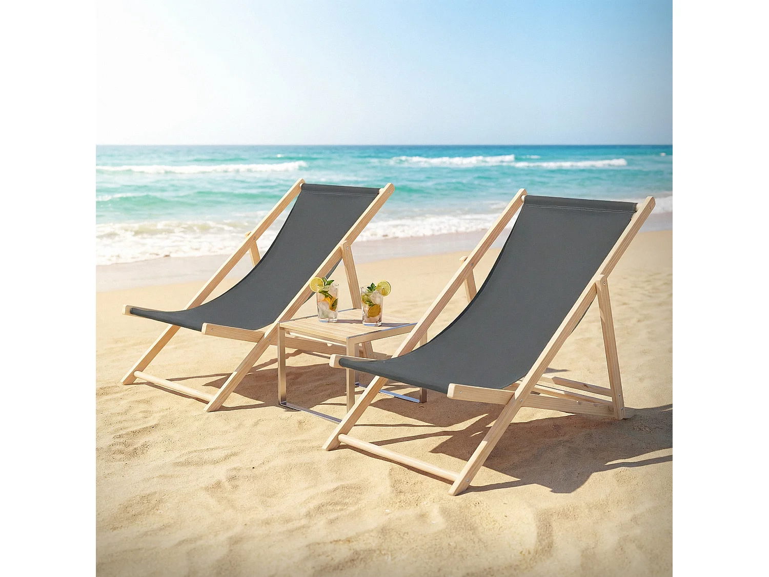 Set 4x Chaise longue de jardin pliable anthracite en bois chiliennes 3 positions de couchage jusqu'à 120 kg usage intérieur extérieur balcon terrasse