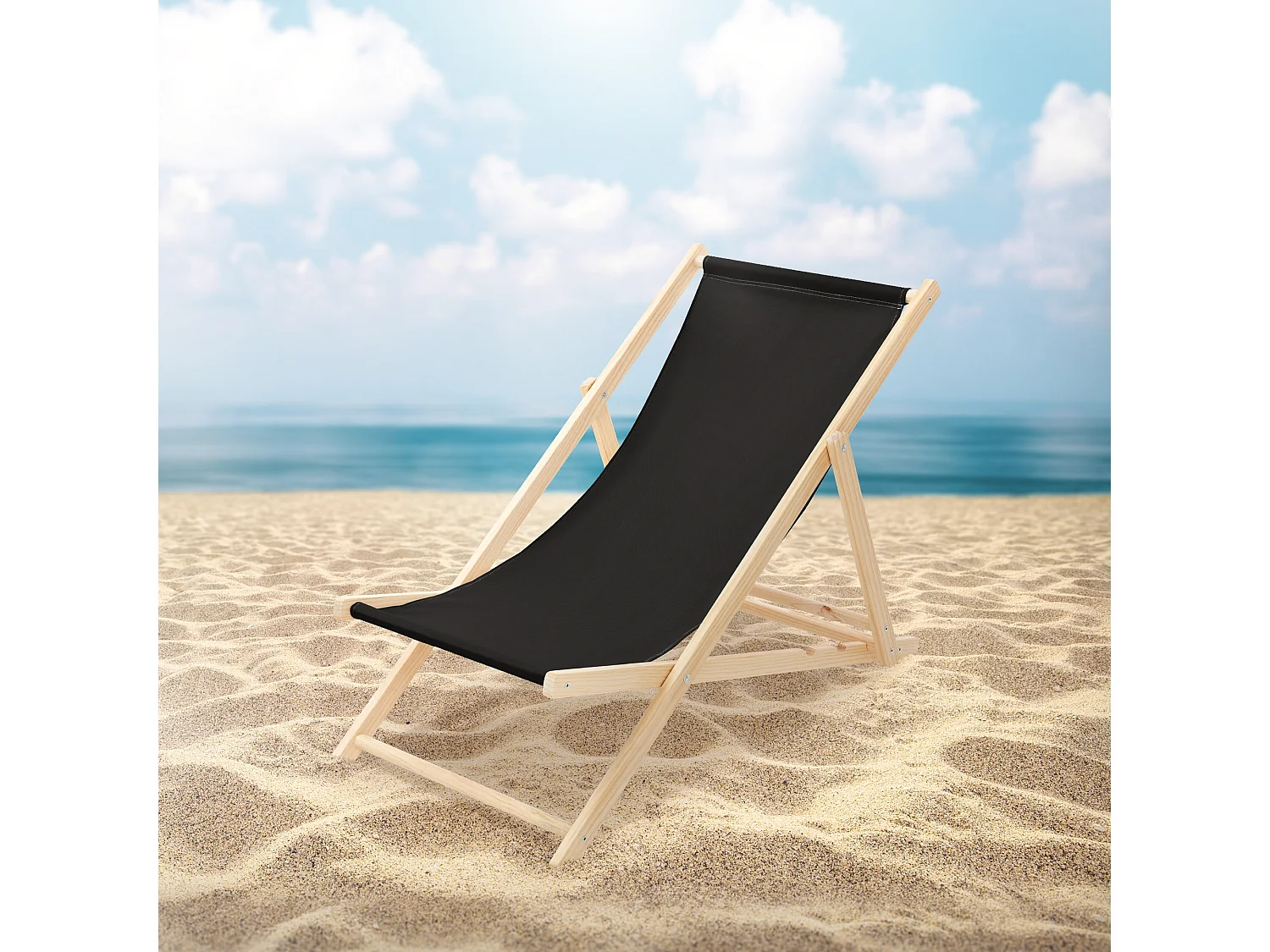 Set 4x Chaise longue de jardin pliable noir en bois chiliennes 3 positions de couchage  jusqu'à 120 kg usage intérieur et extérieur balcon terrasse