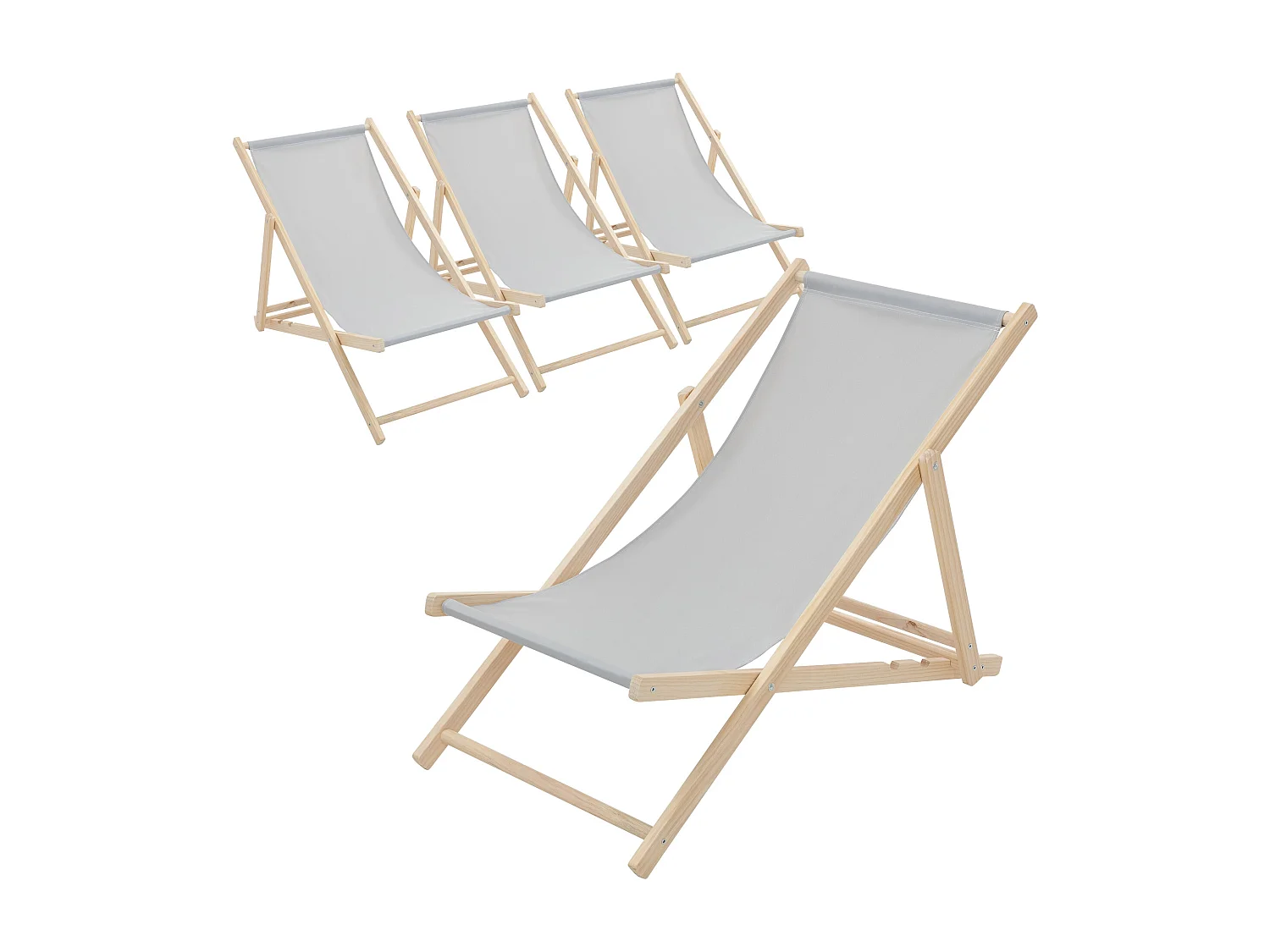 Set 4x Chaise longue de jardin pliable gris clair en bois chiliennes 3 positions de couchage jusqu'à 120 kg usage intérieur extérieur balcon terrasse