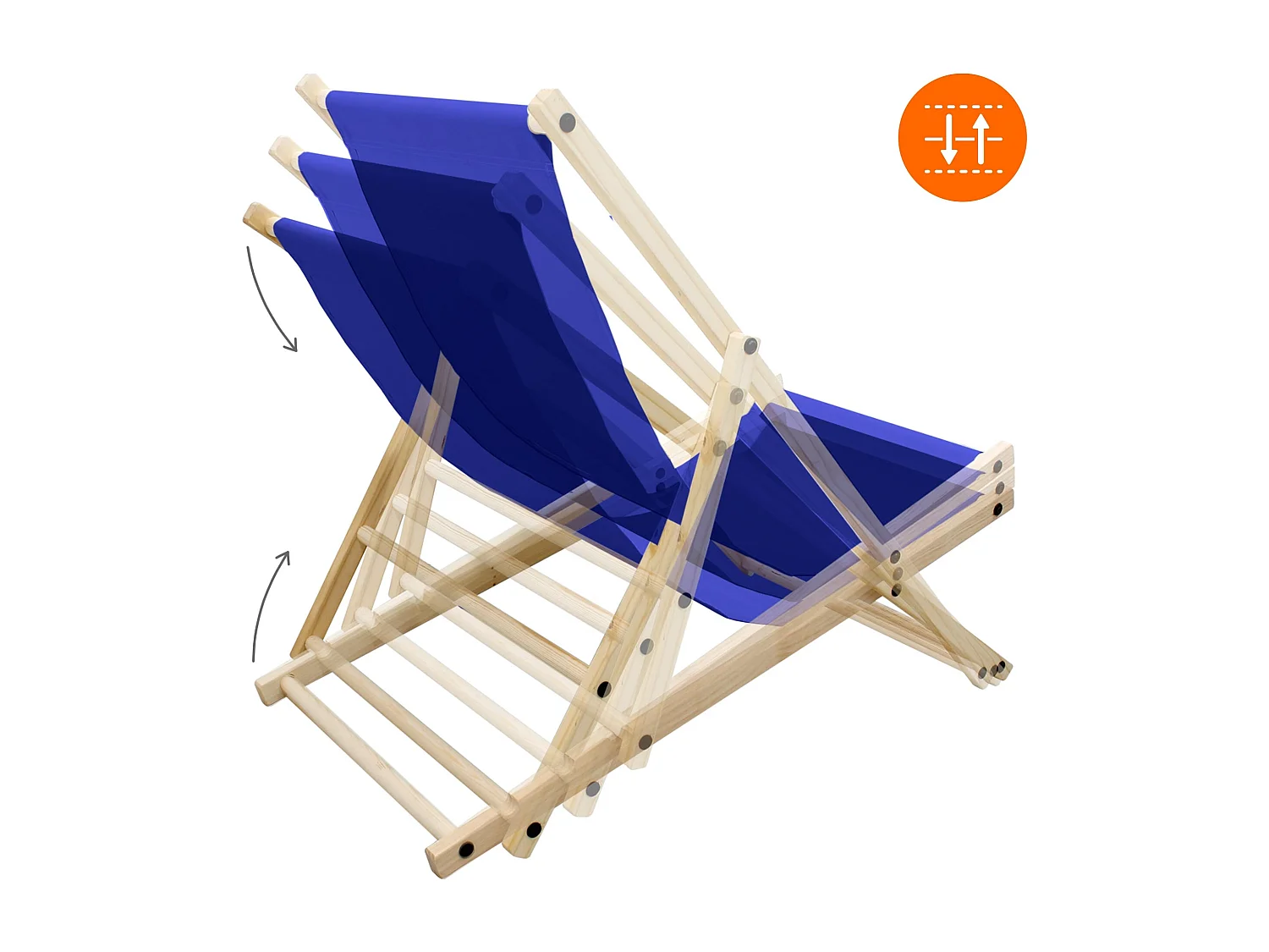 ECD Germany Set 5 sedie a sdraio blu scuro in legno di pino, schienale regolabile 3 posizioni, pieghevole, fino a 120 kg, esterno giardino spiaggia