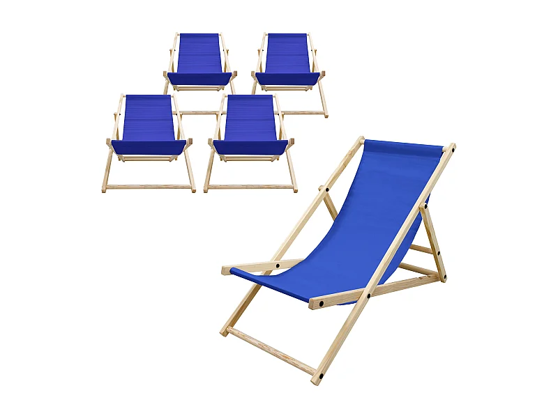 5x ECD Germany Silla de playa azul oscuro madera de pino tumbona 3 posiciones de reclinación hamaca plegable con tejido oxford impermeable carga 150kg