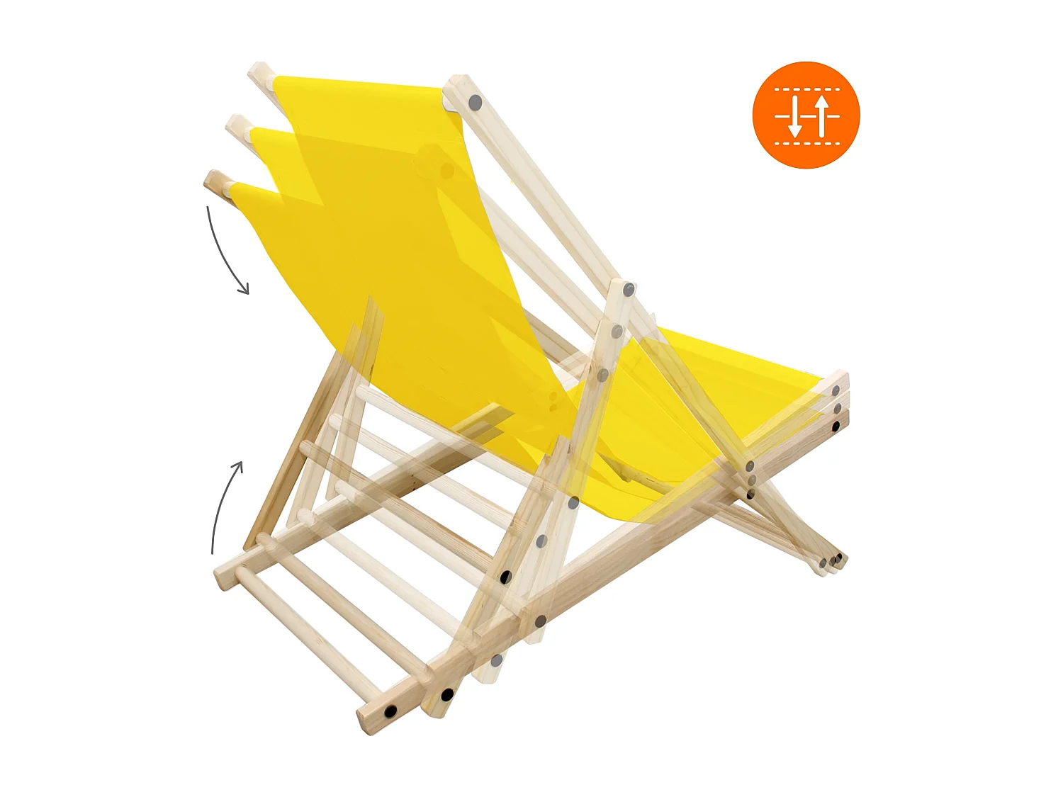 ECD Germany Set 4 sedie a sdraio gialle in legno di pino, regolabile 3 posizioni, prendisole, pieghevoli, fino a 120 kg, esterno spiaggia giardino