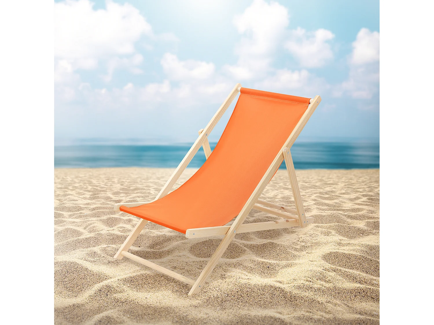 Set 4x Chaise longue de jardin pliable orange en bois chiliennes 3 positions de couchage jusqu'à 120 kg usage intérieur extérieur balcon terrasse