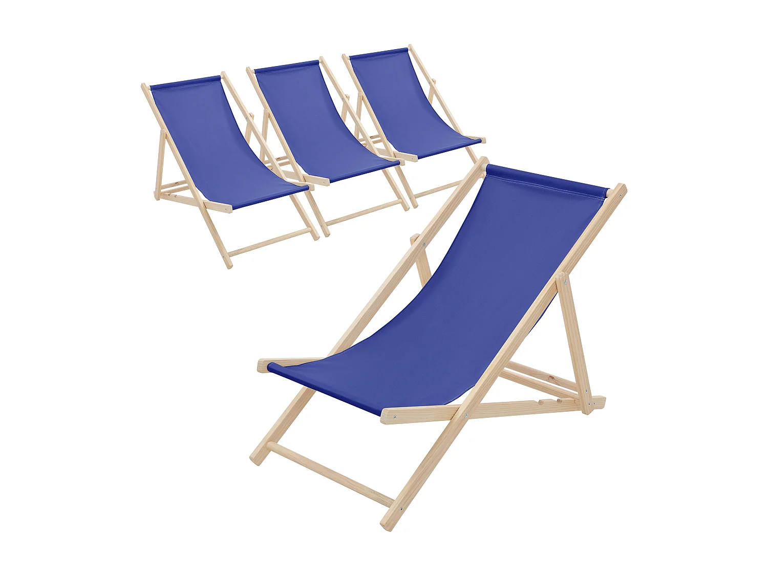 Set 4x Chaise longue de jardin pliable bleue en bois chiliennes 3 positions de couchage  jusqu'à 120 kg usage intérieur et extérieur balcon terrasse