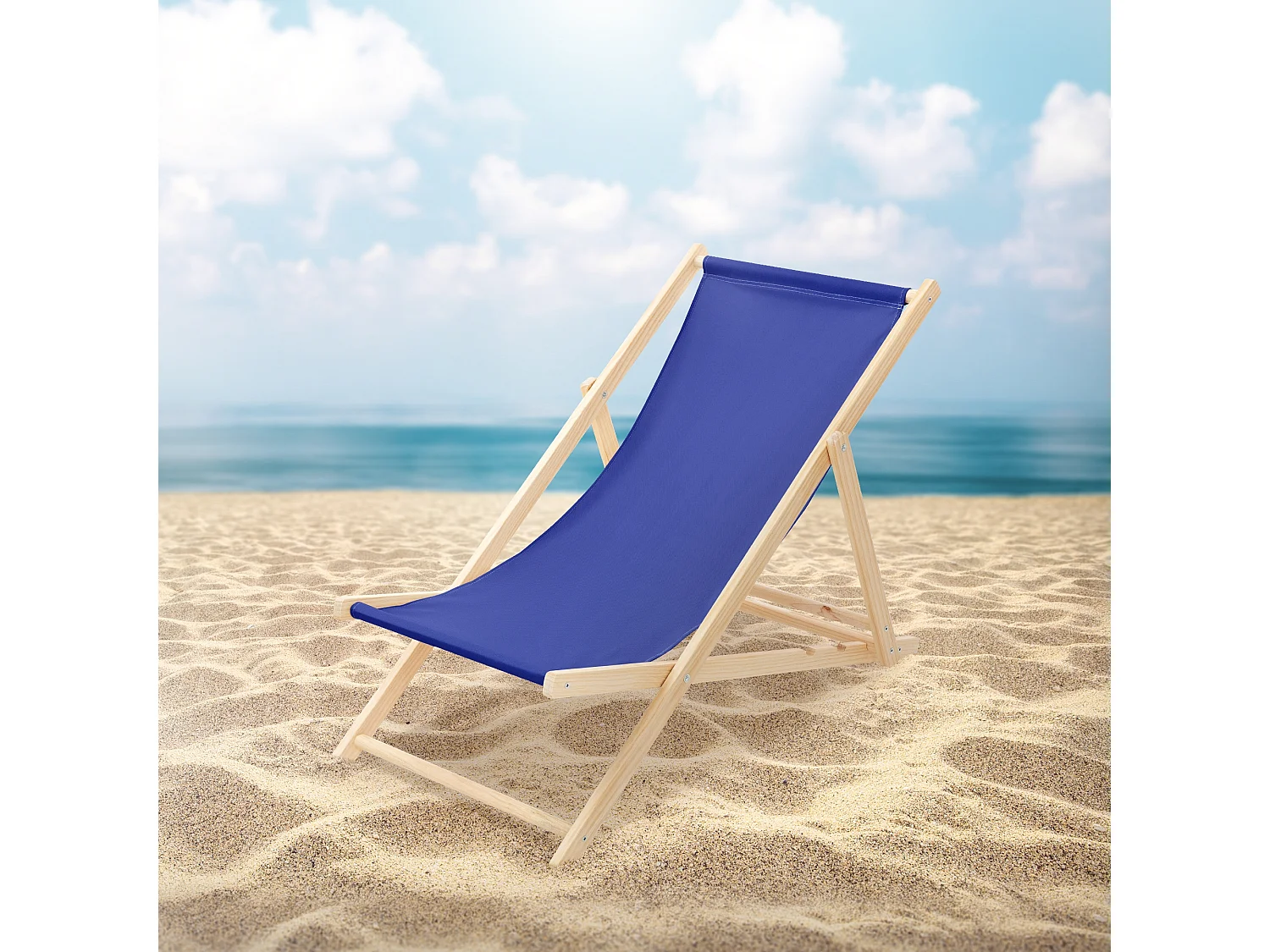 Set 4x Chaise longue de jardin pliable bleue en bois chiliennes 3 positions de couchage  jusqu'à 120 kg usage intérieur et extérieur balcon terrasse