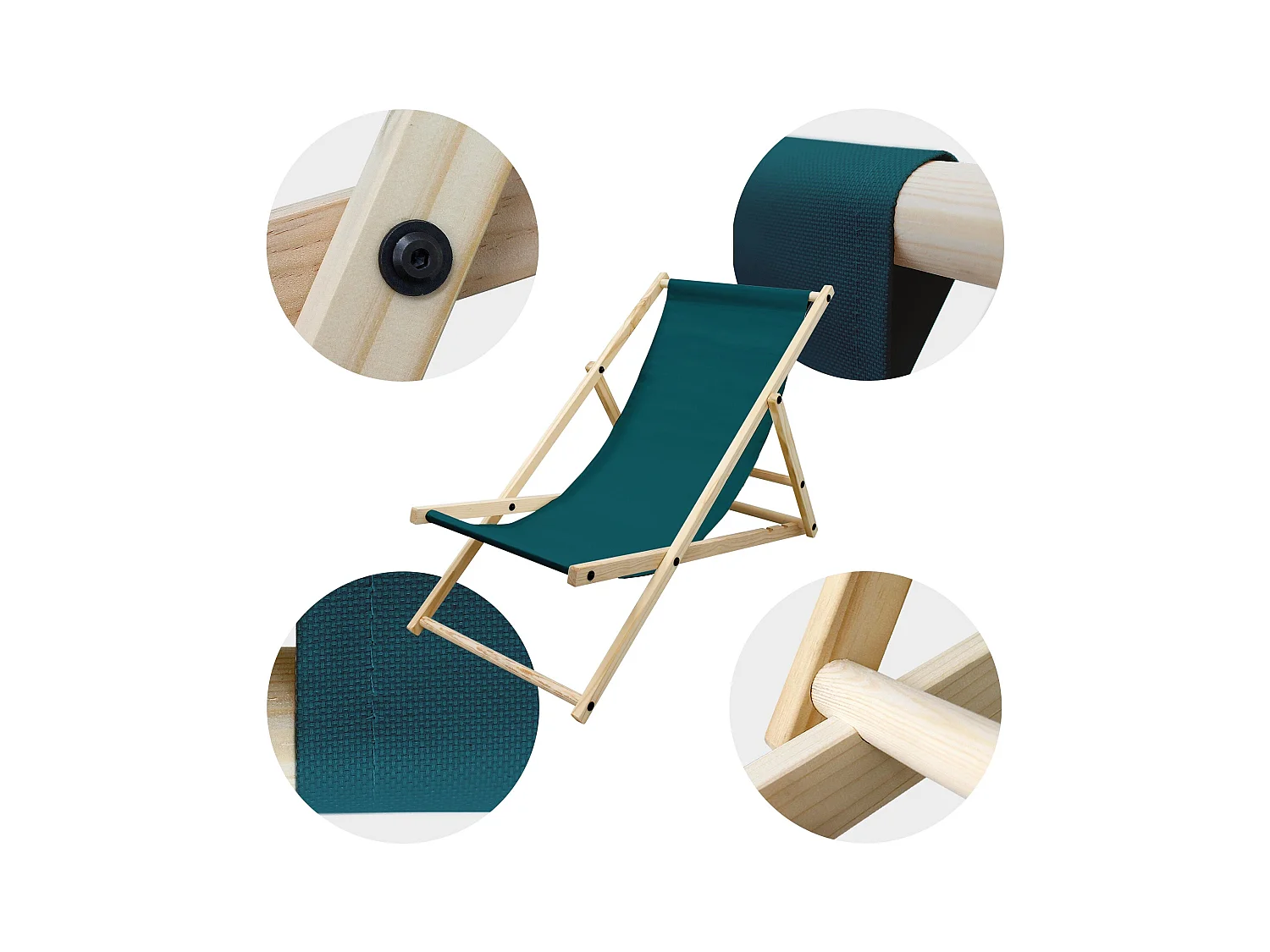 ECD Germany 3x Sillas de playa verde oscuro madera pino tumbona 3 posiciones de reclinación hamaca plegable con tejido oxford impermeable carga 150kg