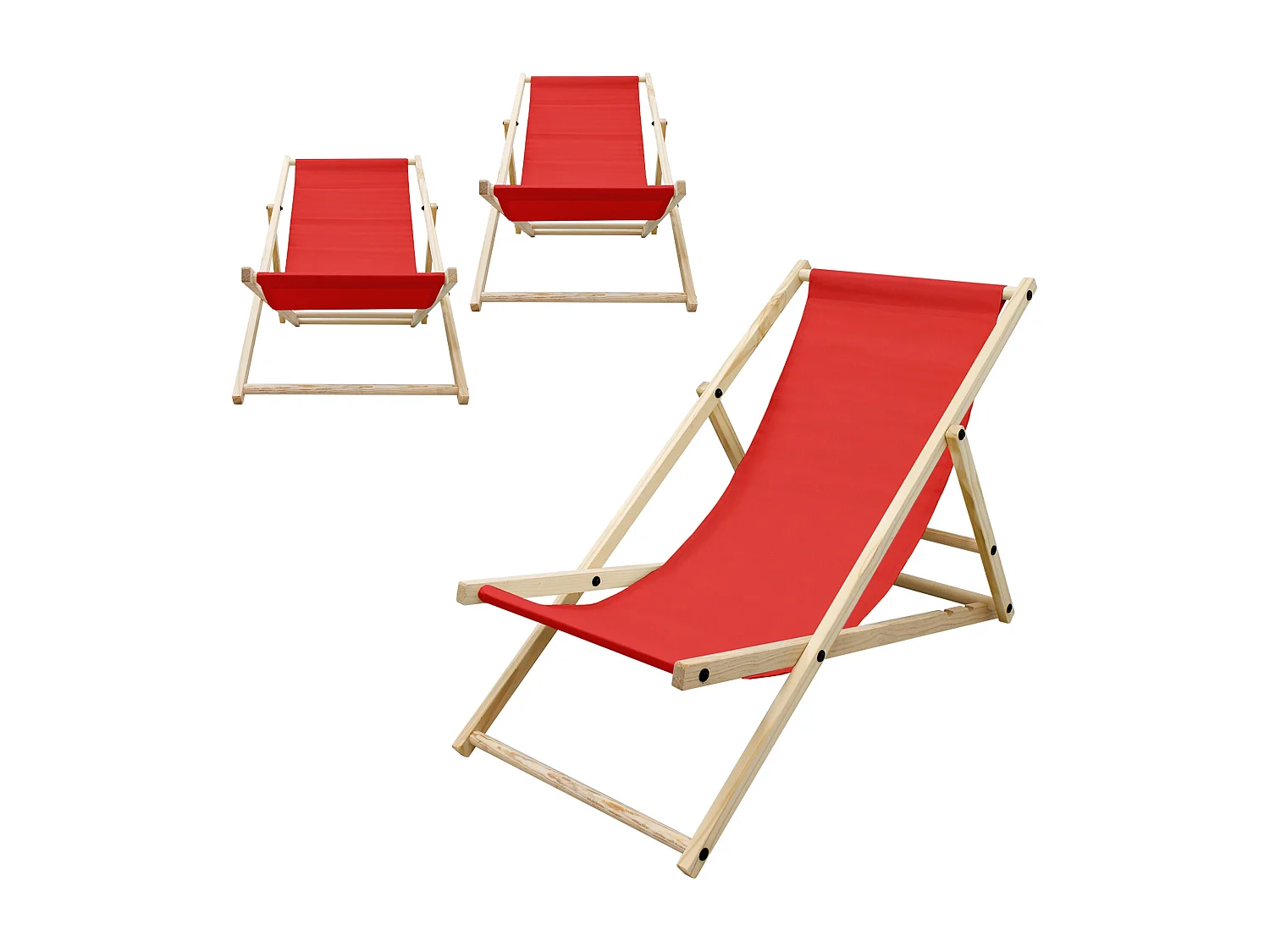ECD Germany 3x Sillas de playa rojo madera de pino tumbona 3 posiciones de reclinación hamaca plegable con tejido oxford impermeable carga hasta 150kg