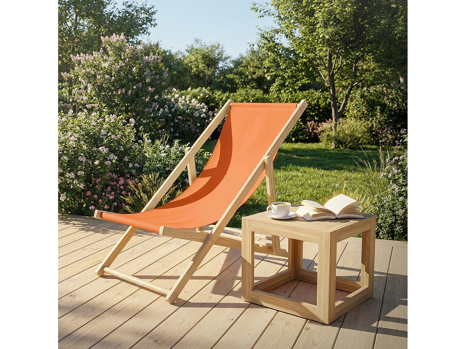 ECD Germany Set 3 sedie a sdraio arancione in legno, regolabile 3 posizioni, prendisole, pieghevoli, fino a 120 kg, esterno spiaggia giardino