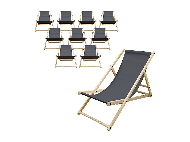 ECD Germany 10x Sillas de playa antracita  madera pino tumbona 3 posiciones de reclinación hamaca plegable con tejido oxford impermeable carga 150kg
