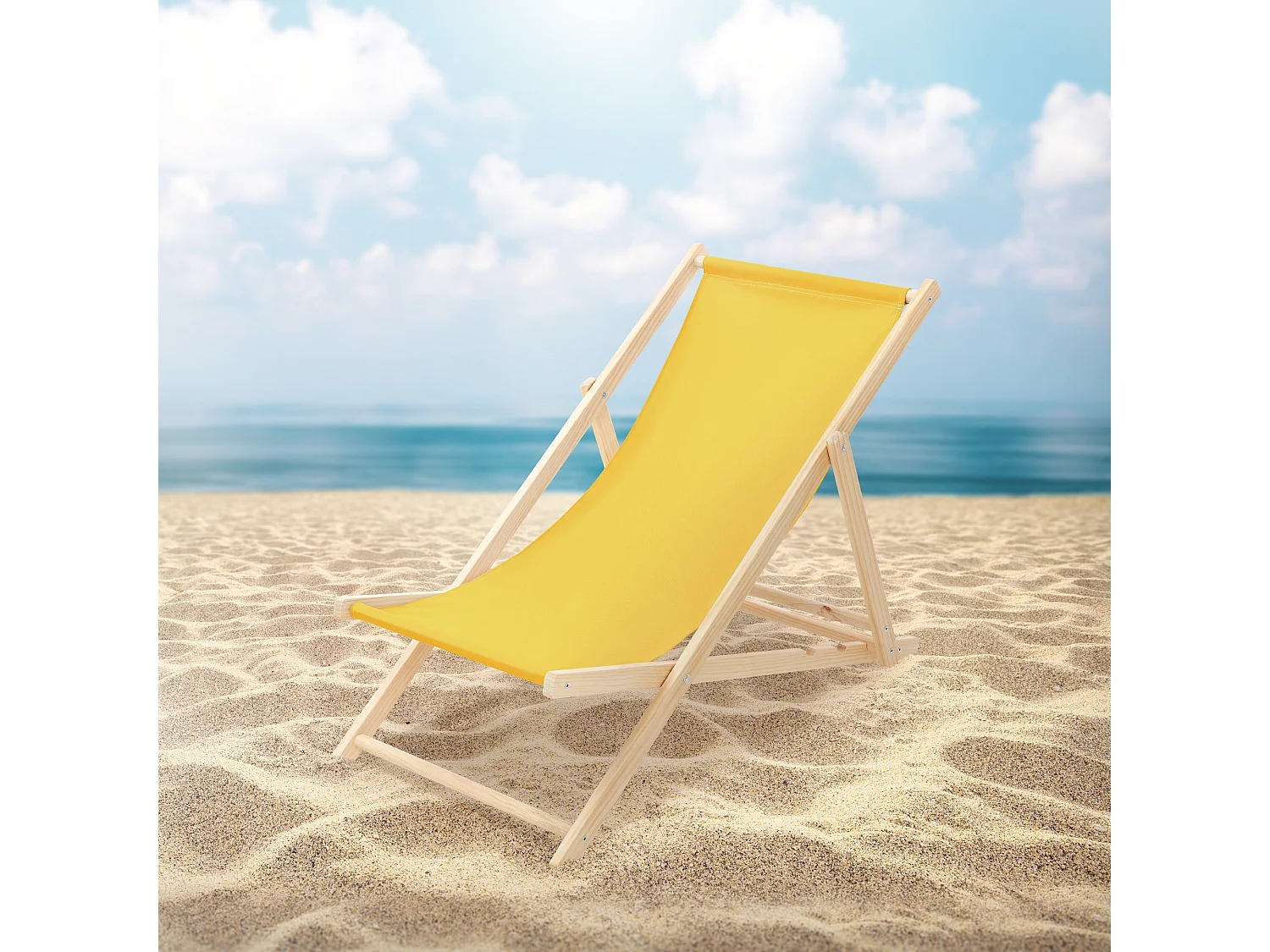 ECD Germany Set 5 sedie a sdraio gialle in legno, regolabile 3 posizioni, prendisole, pieghevoli, fino a 120 kg, esterno spiaggia giardino balcone