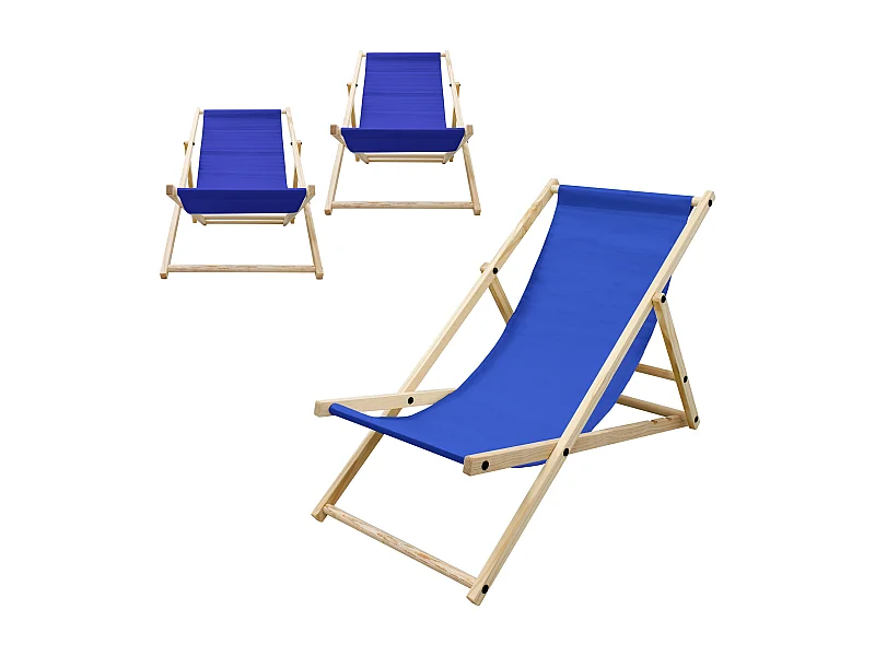 3x ECD Germany Silla de playa azul oscuro madera de pino tumbona 3 posiciones de reclinación hamaca plegable con tejido oxford impermeable carga 150kg
