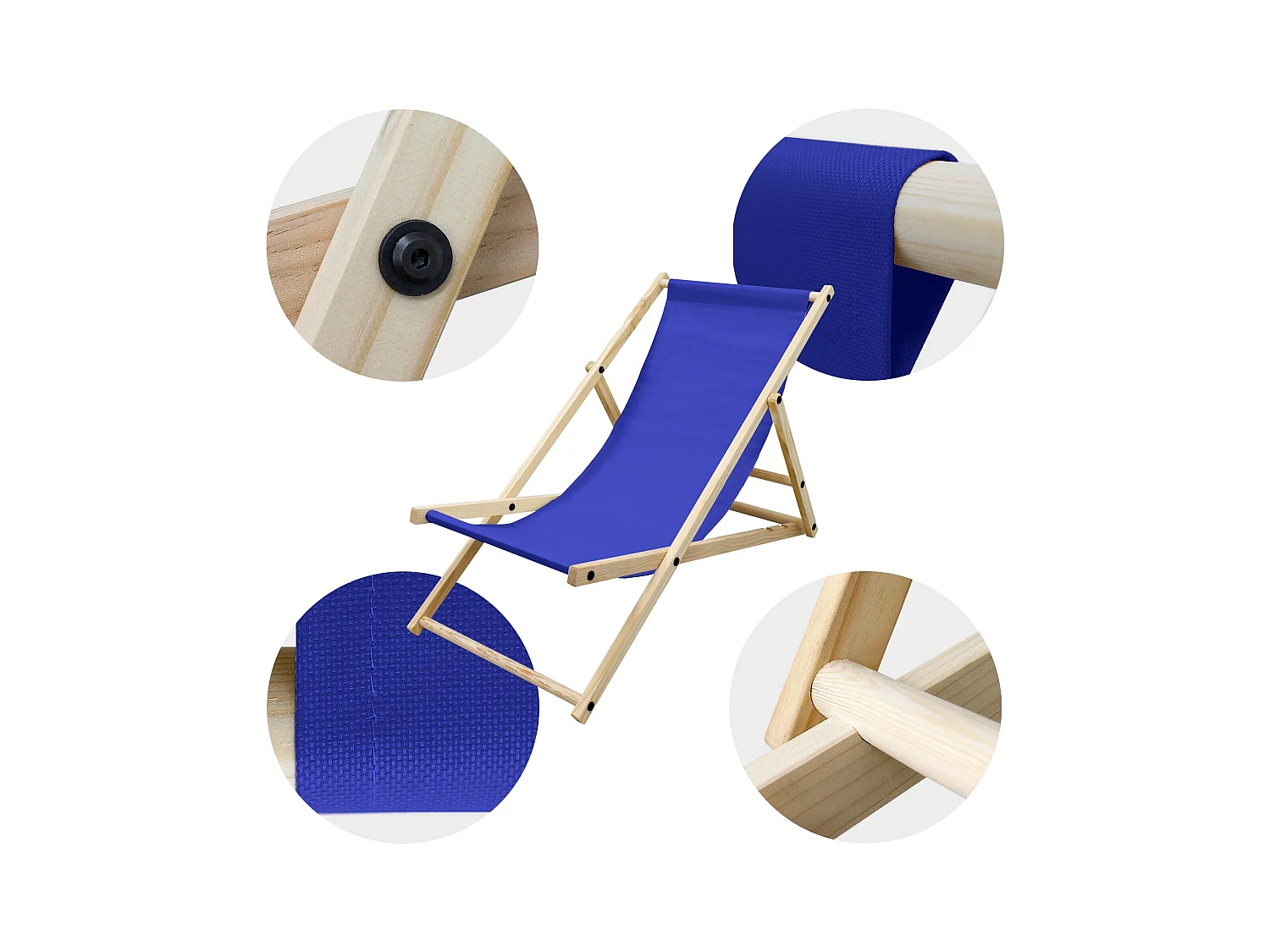 3x ECD Germany Silla de playa azul oscuro madera de pino tumbona 3 posiciones de reclinación hamaca plegable con tejido oxford impermeable carga 150kg