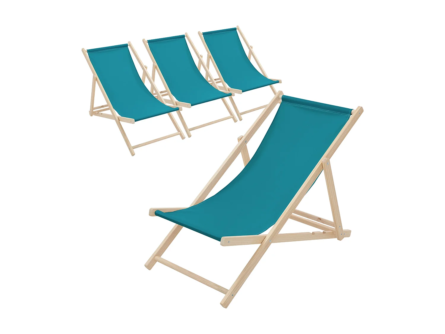 Set 4x Chaise longue de jardin pliable pétrole en bois chiliennes 3 positions de couchage  jusqu'à 120 kg usage intérieur et extérieur balcon terrasse