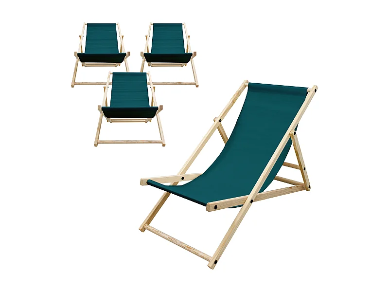 ECD Germany 4x Sillas de playa verde oscuro madera pino tumbona 3 posiciones de reclinación hamaca plegable con tejido oxford impermeable carga 150kg