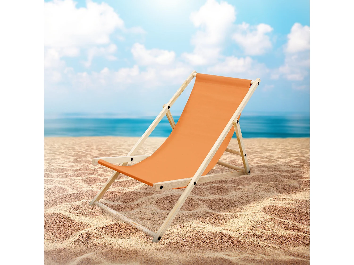 ECD Germany Set 5 sedie a sdraio arancione in legno di pino, regolabile 3 posizioni, prendisole, pieghevoli, fino a 120 kg, esterno spiaggia giardino