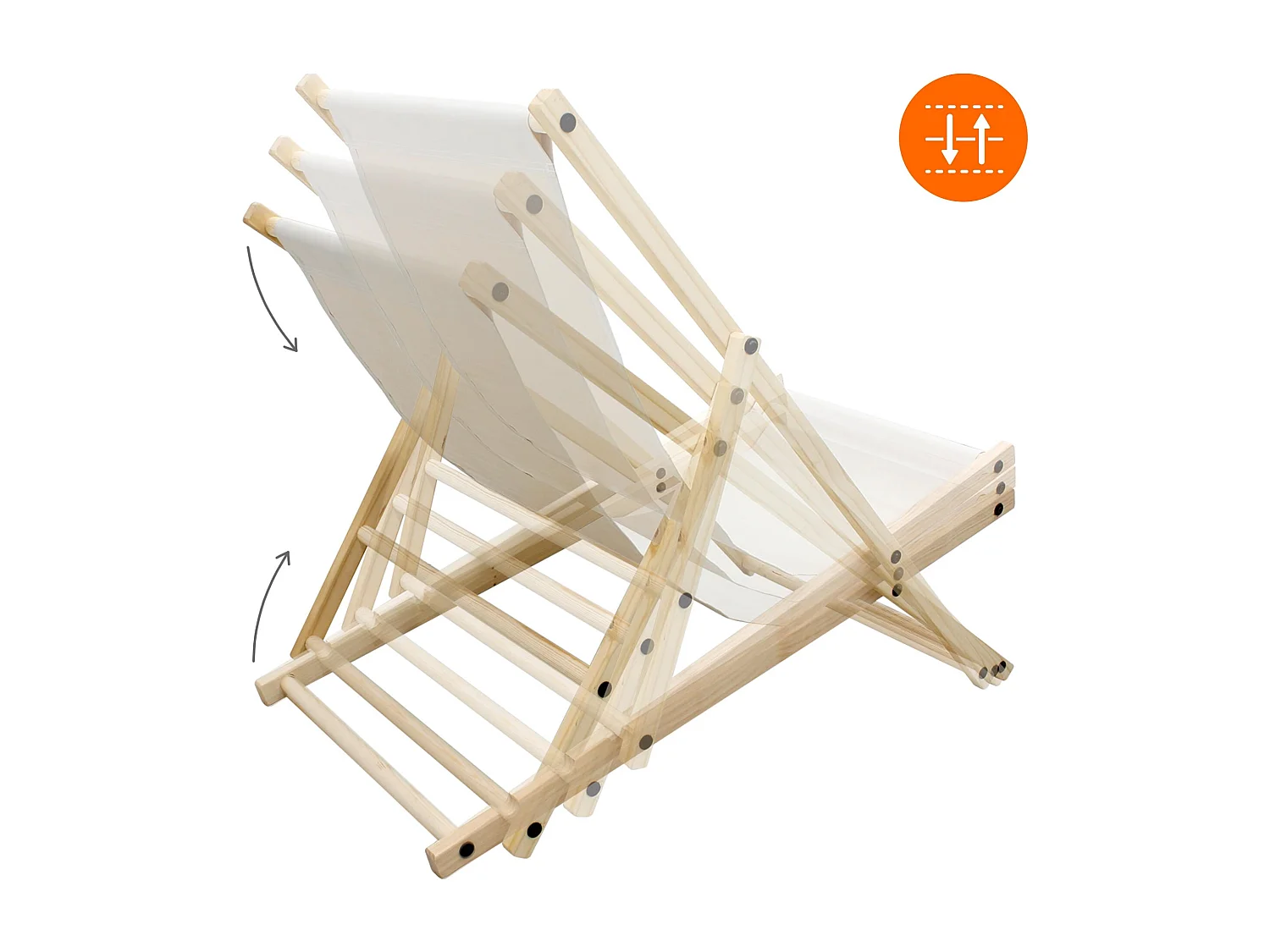 ECD Germany Set 5 sedie a sdraio beige in legno di pino, regolabile 3 posizioni, prendisole, pieghevoli, fino a 120 kg, esterno spiaggia giardino