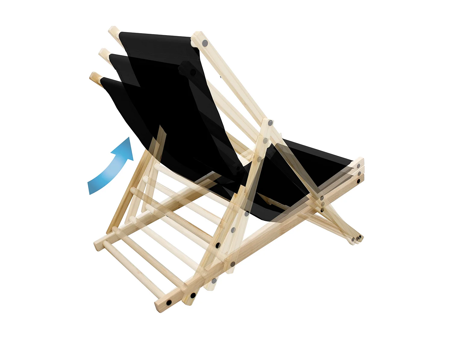 ECD Germany 3x Silla de playa negra madera de pino tumbona 3 posiciones de reclinación hamaca plegable con tejido oxford impermeable carga hasta 150kg