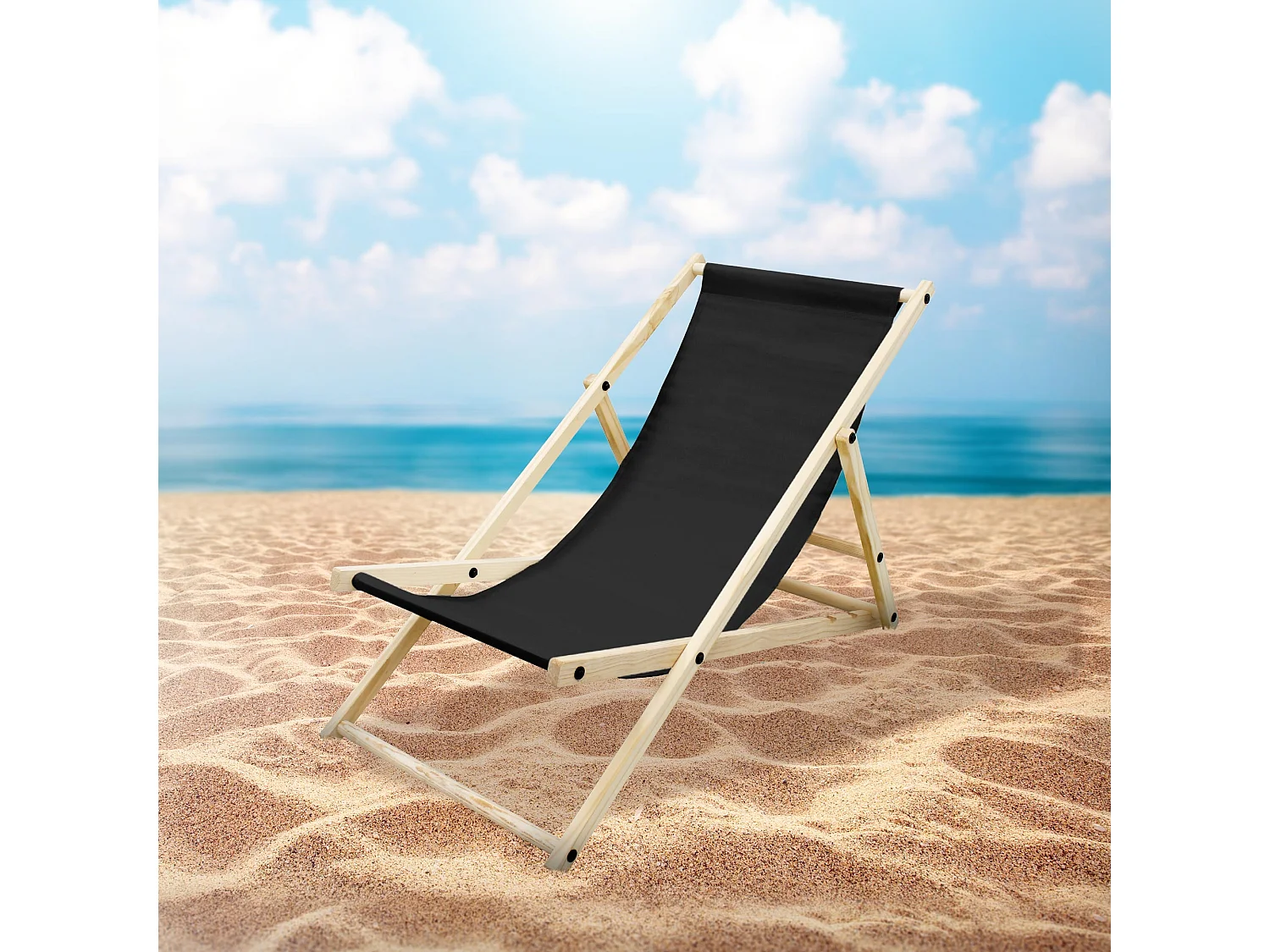 ECD Germany 3x Silla de playa negra madera de pino tumbona 3 posiciones de reclinación hamaca plegable con tejido oxford impermeable carga hasta 150kg