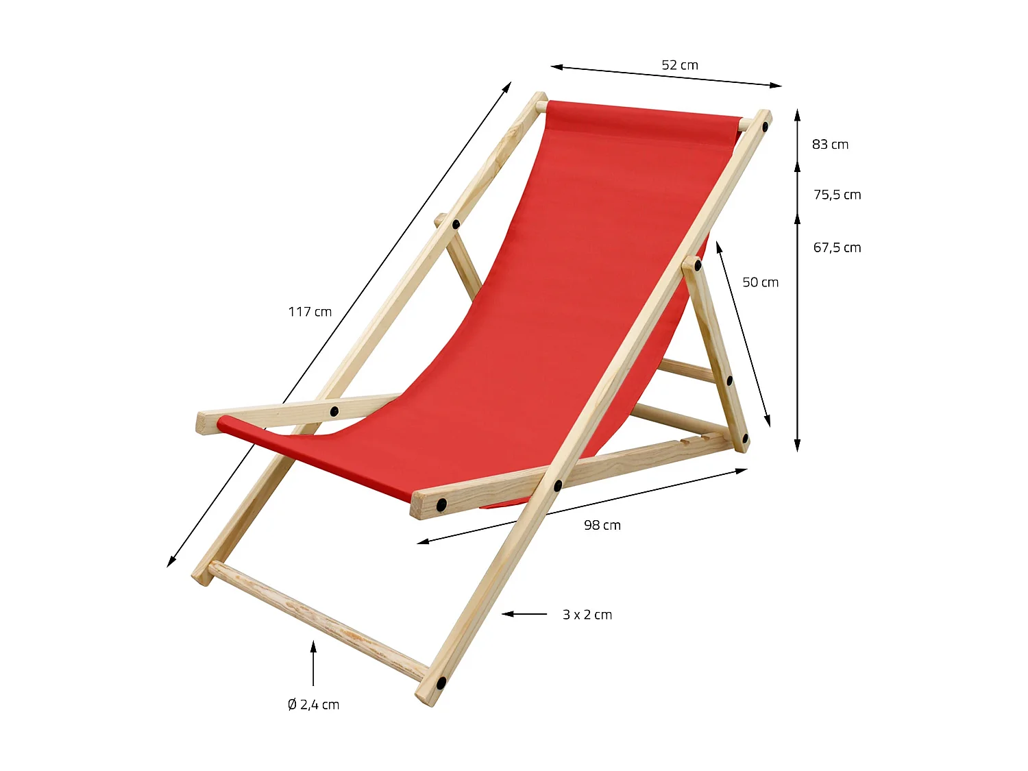 ECD Germany 5x Sillas de playa rojo madera de pino tumbona 3 posiciones de reclinación hamaca plegable con tejido oxford impermeable carga hasta 150kg