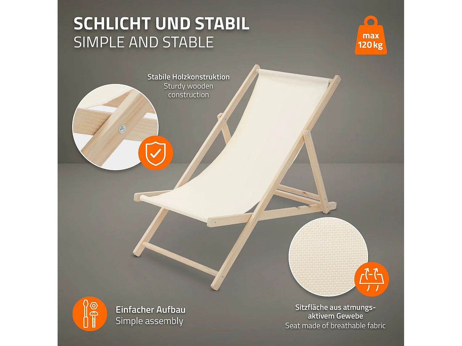 Set 10x Chaise longue de jardin pliable beige en bois chiliennes 3 positions de couchage jusqu'à 120 kg usage intérieur et extérieur balcon terrasse