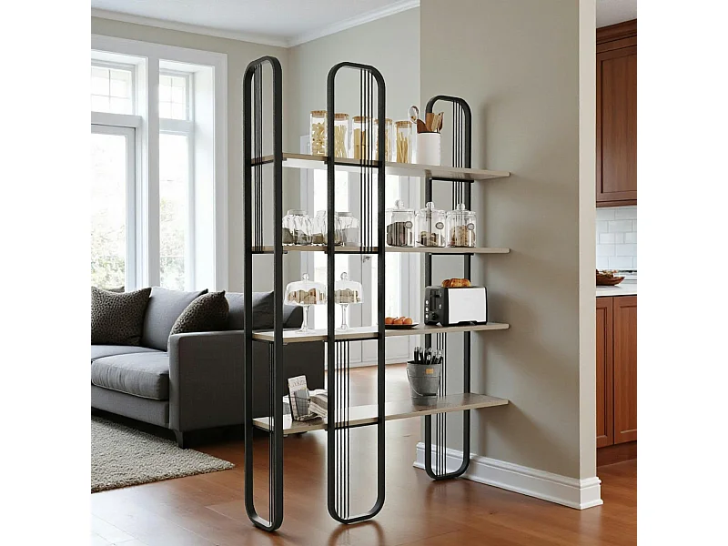 Bibliothèque étagère noire moderne 4 plateaux JENA