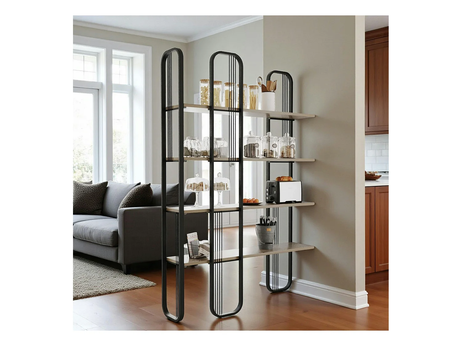 Bibliothèque étagère noire moderne 4 plateaux JENA