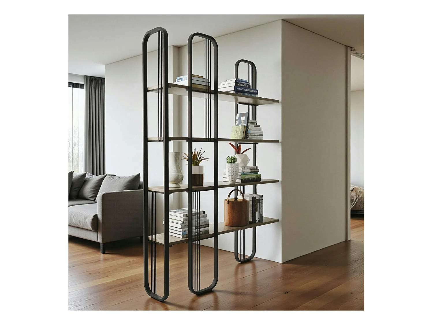 Bibliothèque étagère noire moderne 4 plateaux JENA