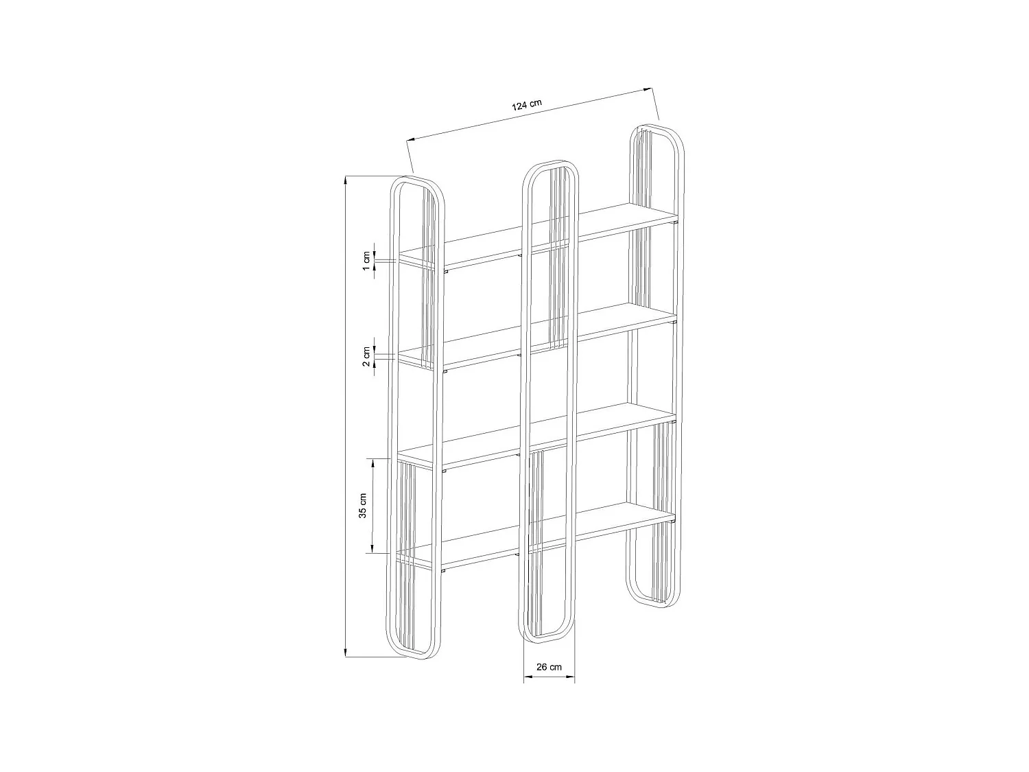 Bibliothèque étagère noire moderne 4 plateaux JENA