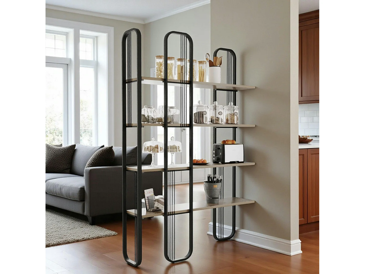 Bibliothèque étagère noire moderne 4 plateaux JENA