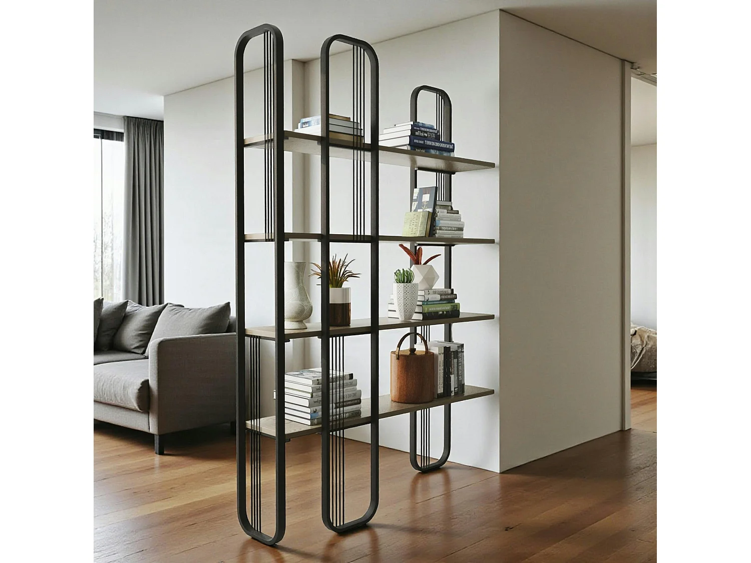 Bibliothèque étagère noire moderne 4 plateaux JENA