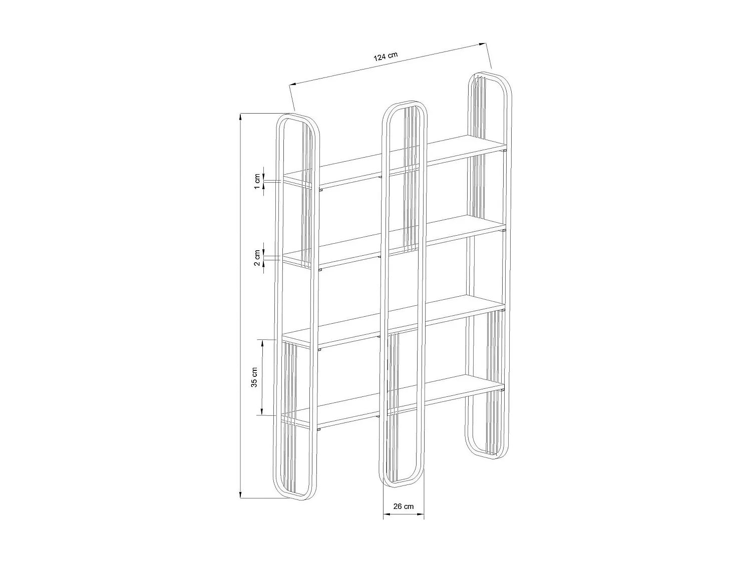 Bibliothèque étagère noire moderne 4 plateaux JENA