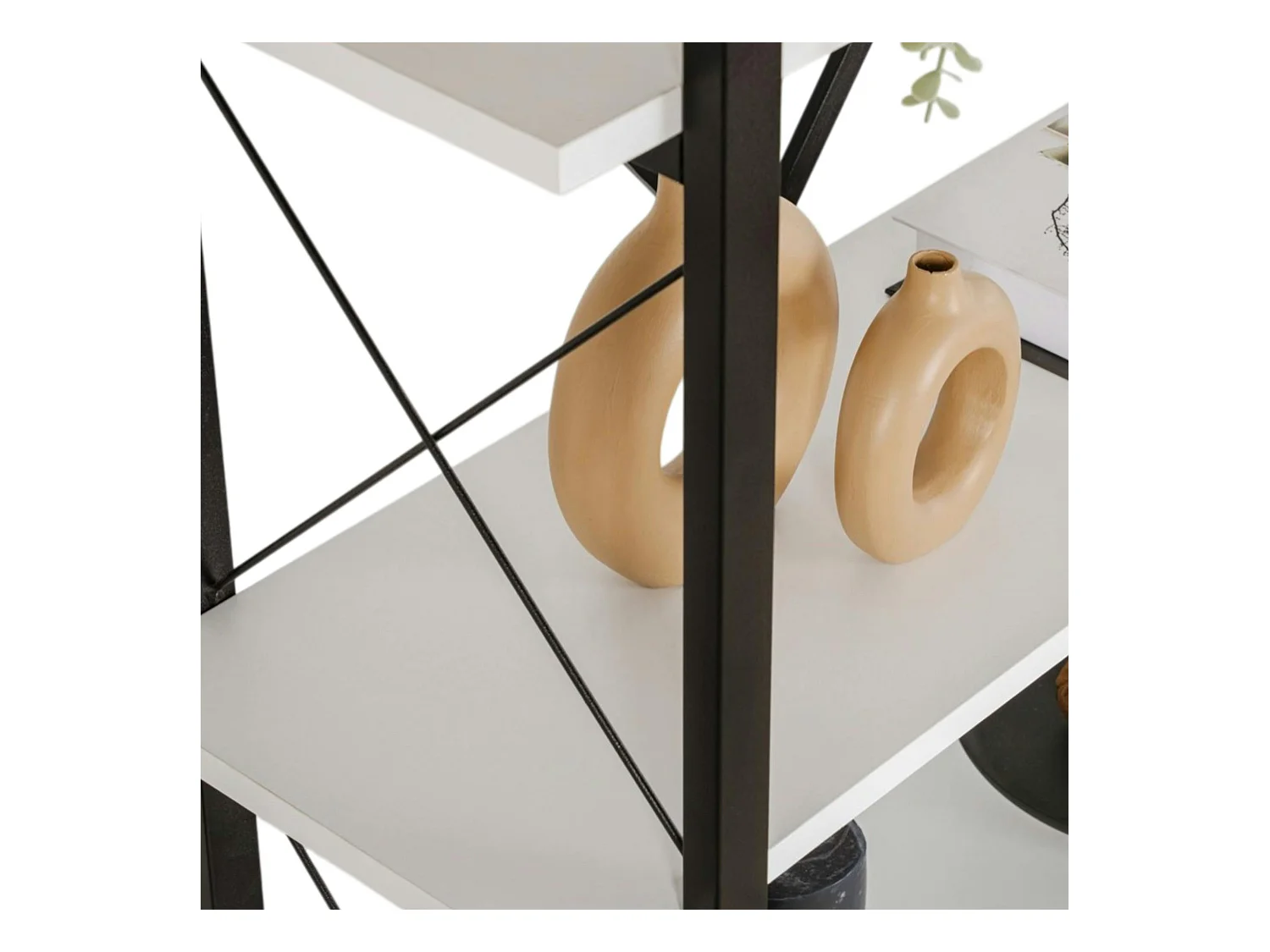 Bibliothèque étagère noire, 5 plateaux blancs JENA