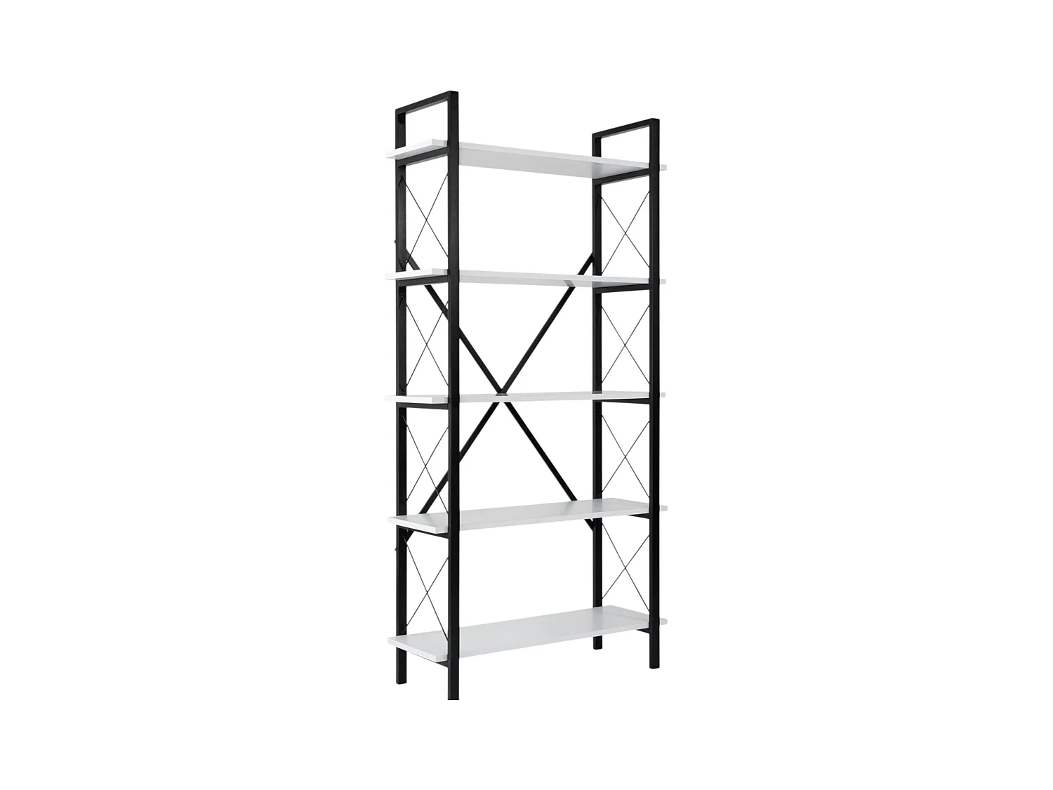 Bibliothèque étagère noire, 5 plateaux blancs JENA