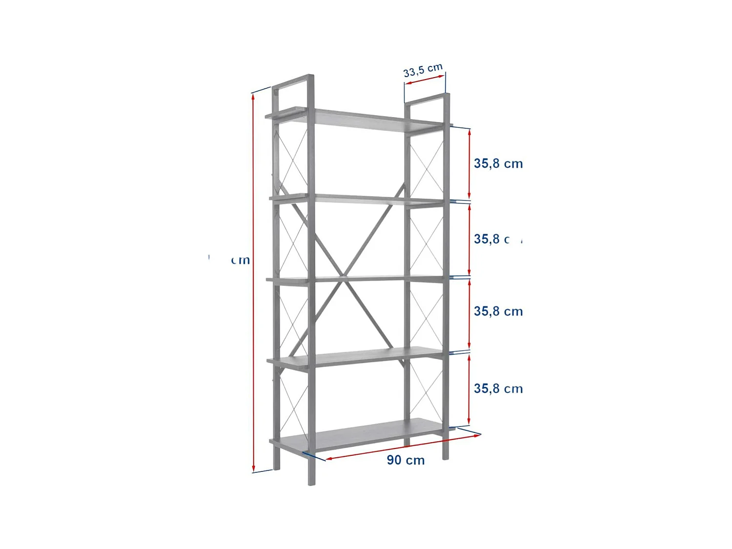 Bibliothèque étagère noire, 5 plateaux blancs JENA