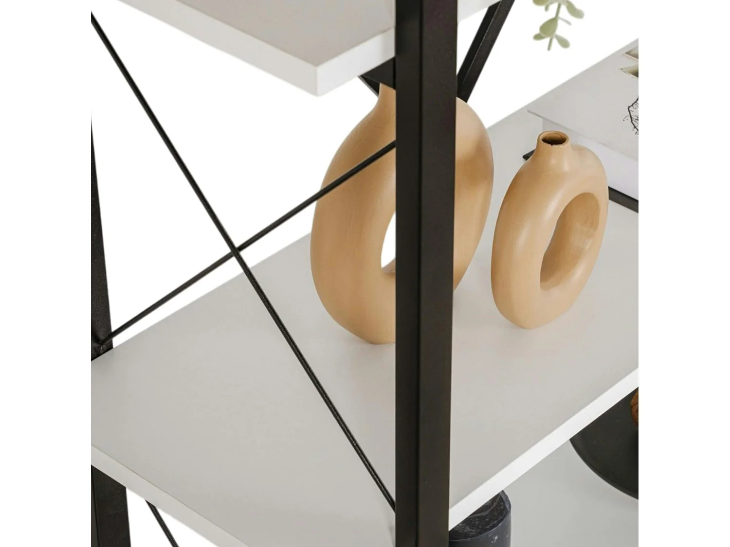 Bibliothèque étagère noire, 5 plateaux blancs JENA