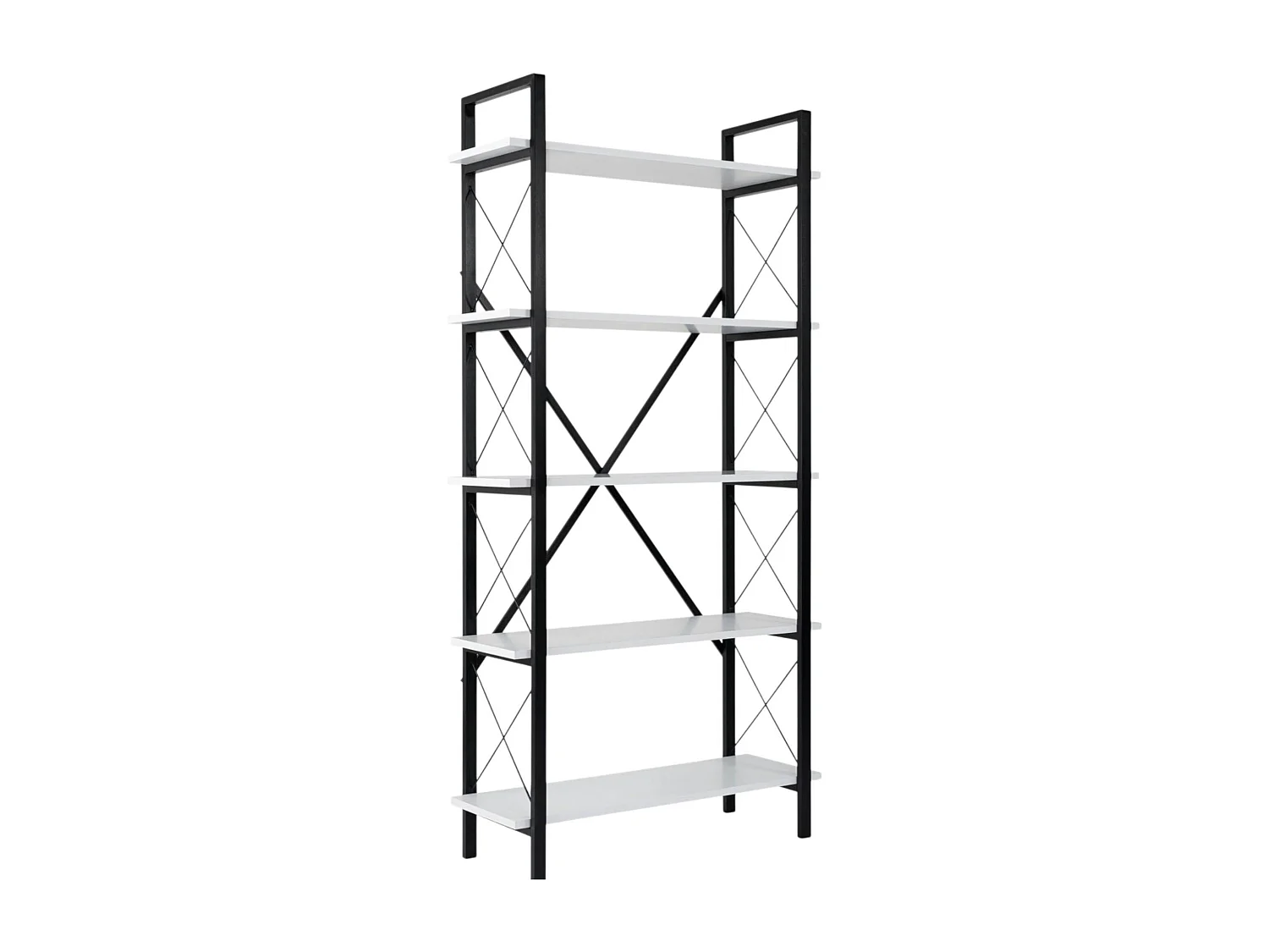 Bibliothèque étagère noire, 5 plateaux blancs JENA