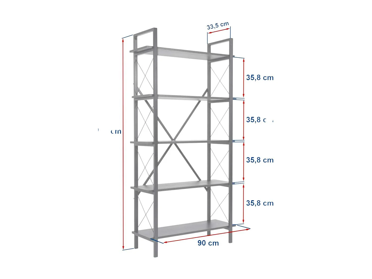 Bibliothèque étagère noire, 5 plateaux blancs JENA