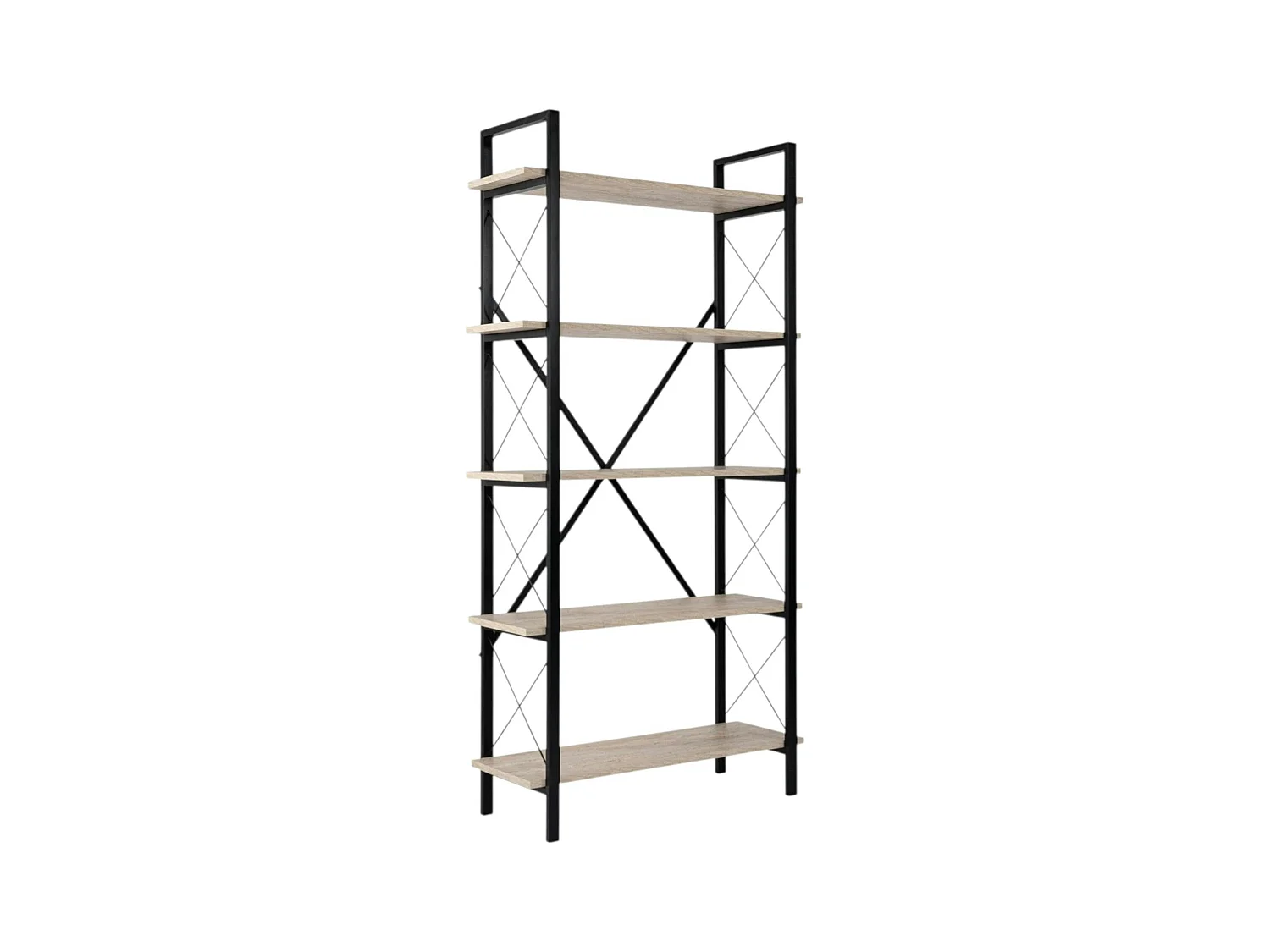 Bibliothèque étagère noire, 5 plateaux effet travertin JENA