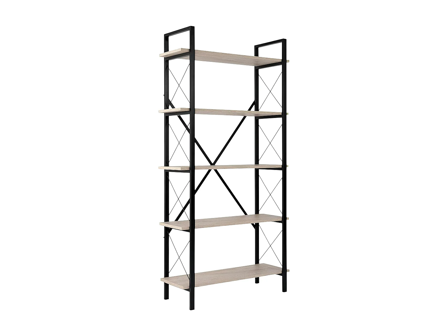 Bibliothèque étagère noire, 5 plateaux effet travertin JENA