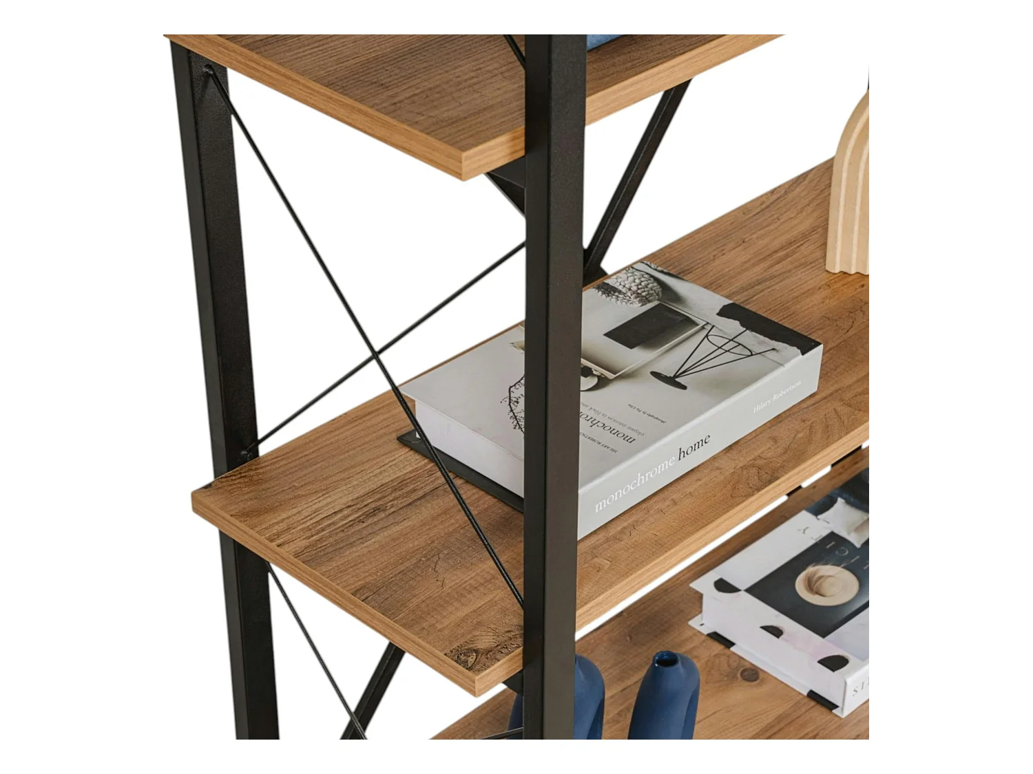 Bibliothèque étagère noire, 5 plateaux effet pin JENA