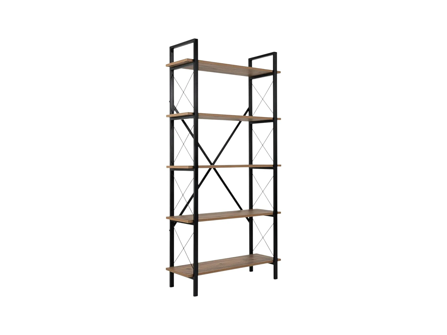 Bibliothèque étagère noire, 5 plateaux effet pin JENA