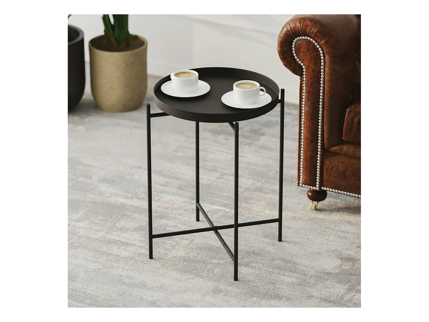 Petite table d’appoint noire - structure ronde, métal SFAX