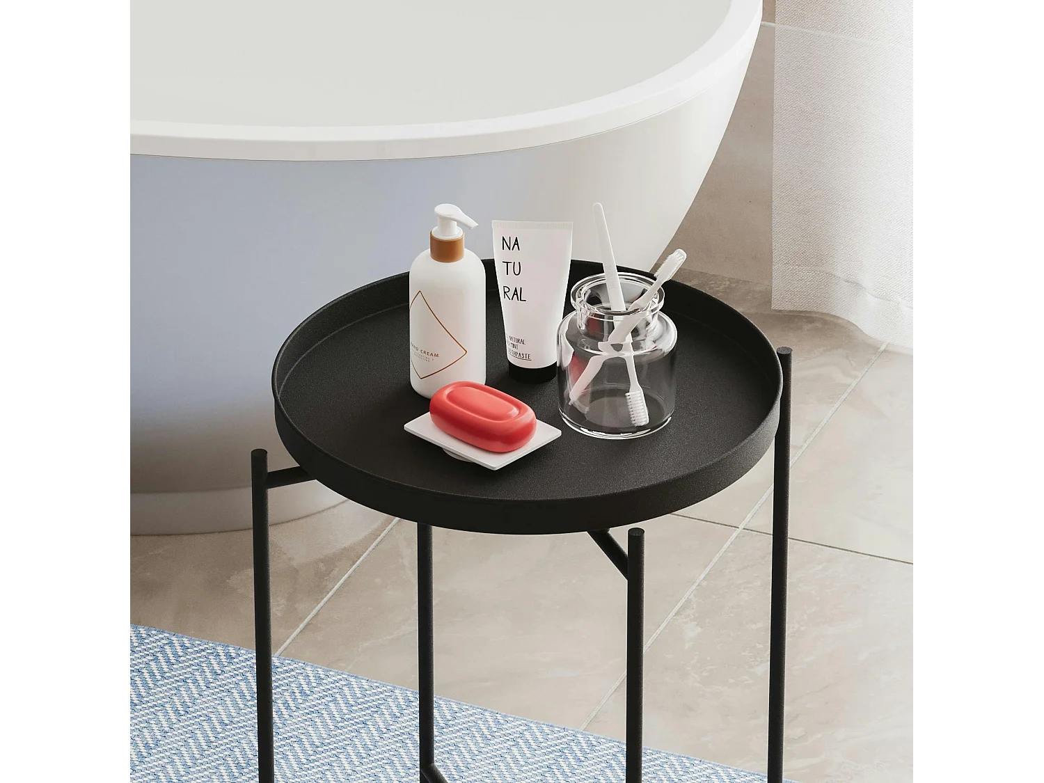 Petite table d’appoint noire - structure ronde, métal SFAX