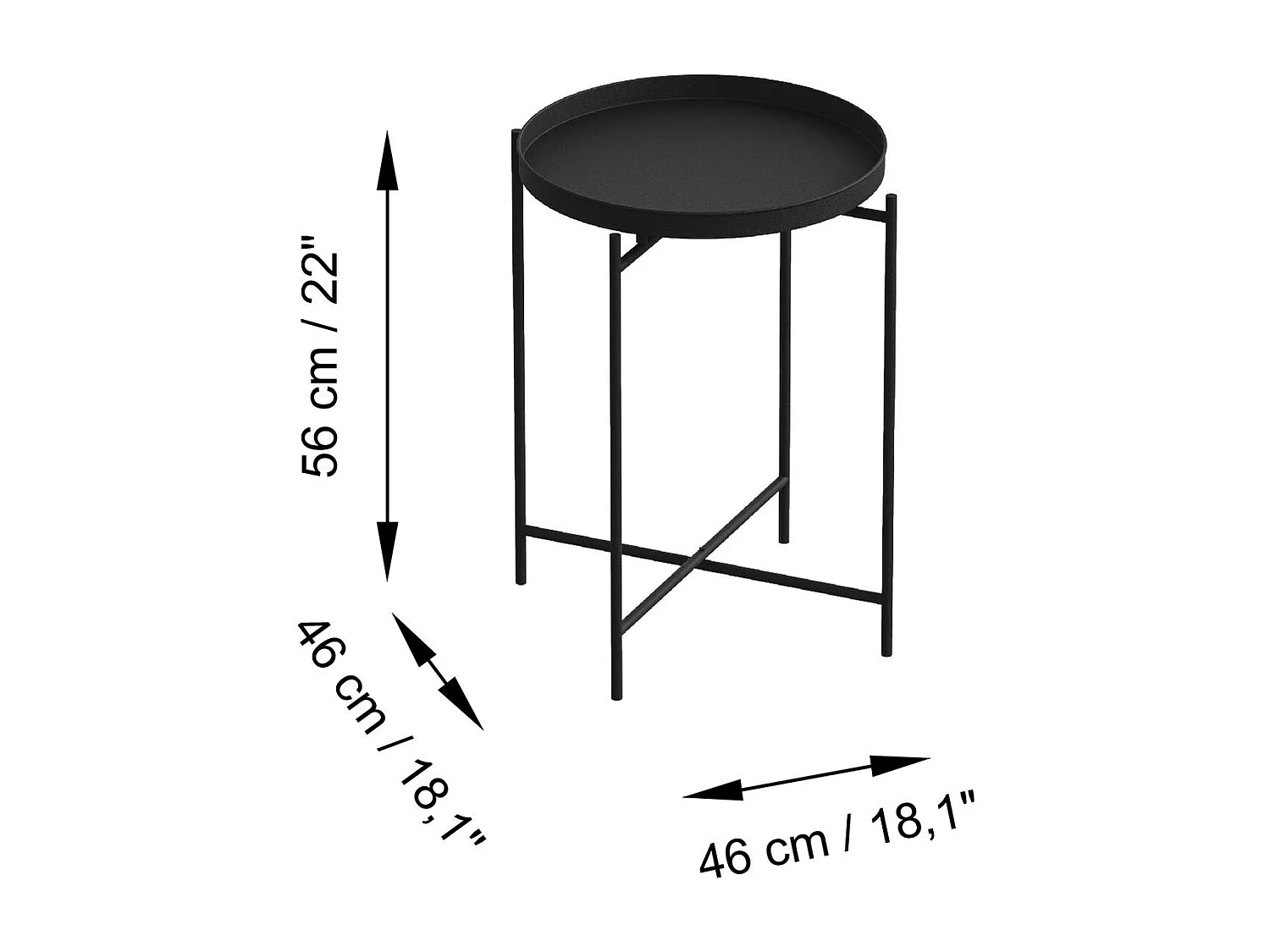 Petite table d’appoint noire - structure ronde, métal SFAX
