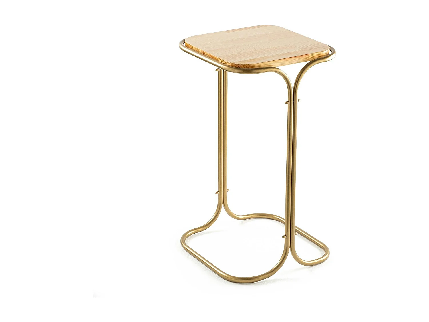 Petite table d'appoint dorée carrée - plateau bois clair JENA