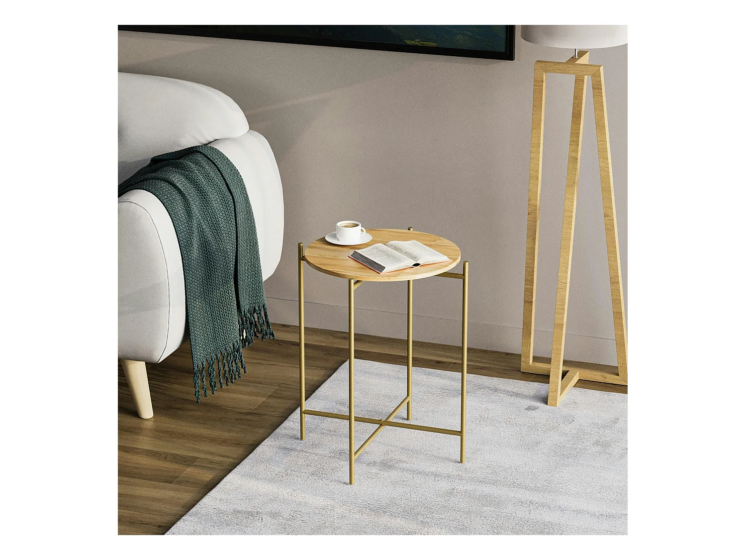 Petite table en bois ronde - structure métal doré JENA