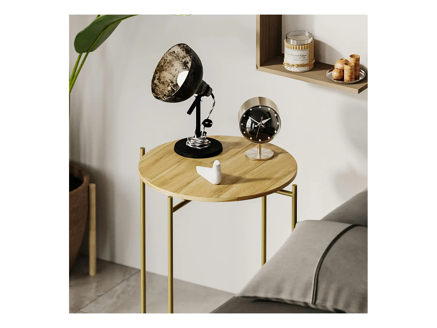 Petite table en bois ronde - structure métal doré JENA