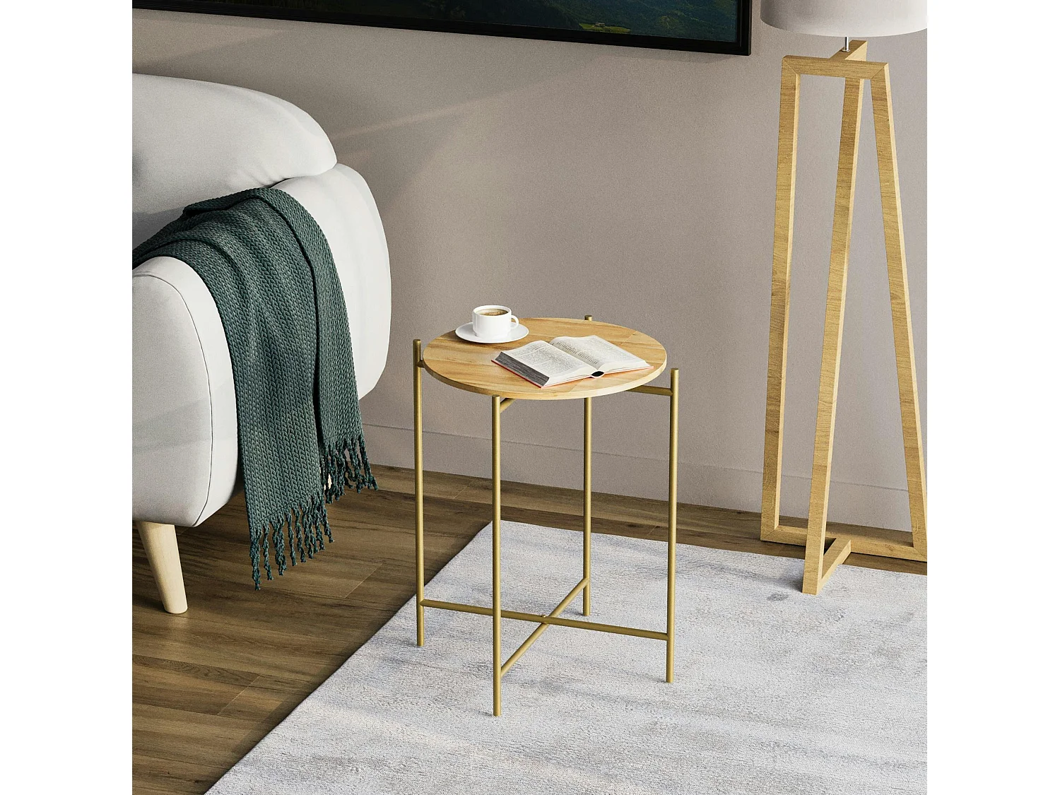 Petite table en bois ronde - structure métal doré JENA