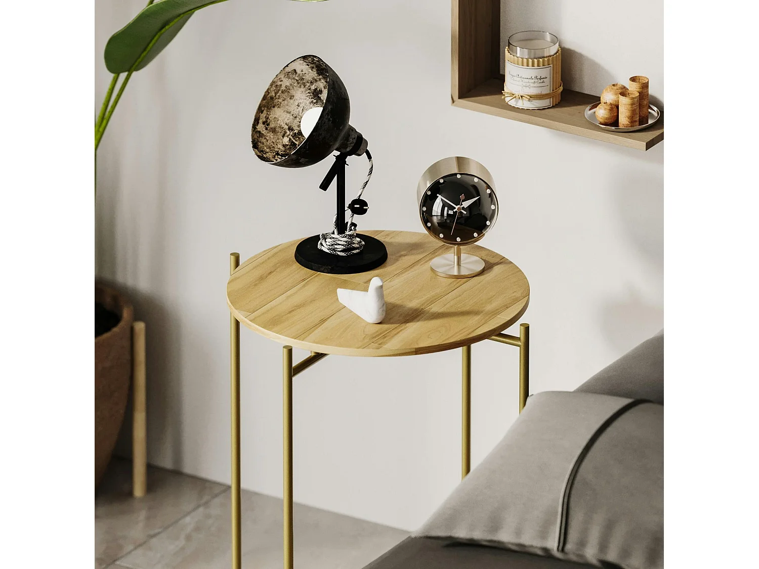 Petite table en bois ronde - structure métal doré JENA