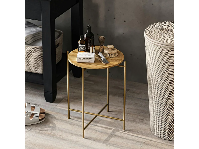 Petite table en bois ronde - structure métal doré JENA